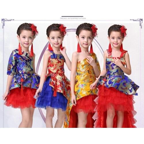 Children Flamenco Dress Girl Princess Dress Kids Trailing Skirts Chinese Traditional Dress Cheongsam Student Kids Dance Wear 18