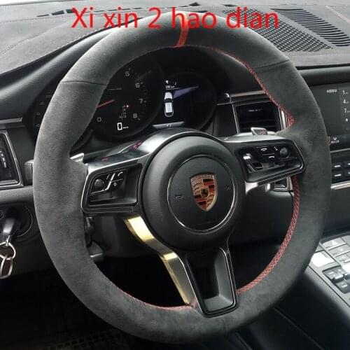 For Porsche Macan panamera Cayenne DIY Customized Black Suede Fur Interior Dedicated Steering Wheel Cover
