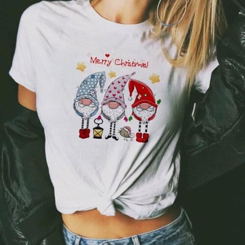 T shirt women fashion Merry Christmas Harajuku Short Sleeve Cute Santa Claus Reindeer White Tshirts Tops clothing female t-shirt