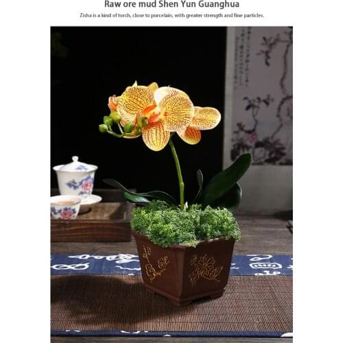 Y1UU Artificial Phalaenopsis Potted Simulation Flower Plant Pot Fake Orchid Decor