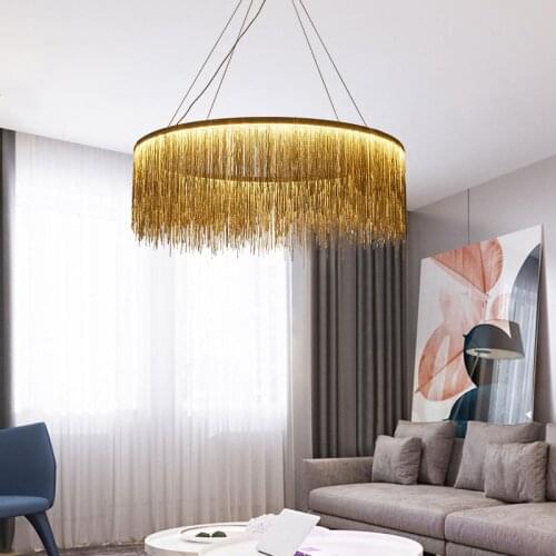 Italy Style Art Deco Aluminum Chain Chandeliers Round Chandelier Lighting Led Lamp With Tassel Dining Room Living Room Villa
