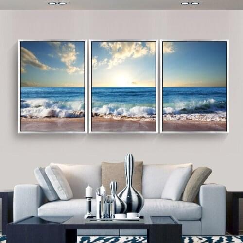 New Living Room Painting Seaside Scenery Diamond Painting Full Diamond 5D Triple Painting Simple Modern
