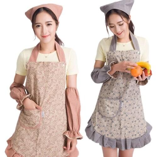 Set of three-piece adult apron sleeve sets of headscarf anti-pollution princess Korean fashion kitchen woman
