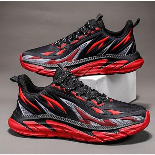Hot Sale Men Sneakers Fashion Lace-Up Flame Running Shoes Mens Outdoor Comfortable Lightweight Sports Shoes Men Casual Shoes