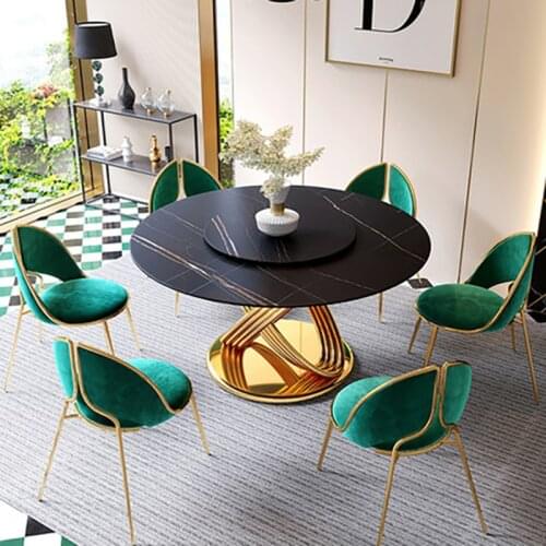 Italian style light luxury marble round dining table, postmodern stainless steel nordic small apartment home dining table