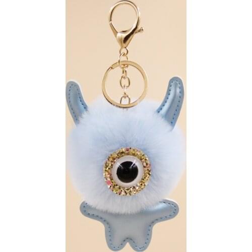 Cute Fluffy Rabbit Fur Little monster Pom Pom Ball Keychain Keyring Car Key Ring Chain Charm Women Bag Pendant School Bag Charm