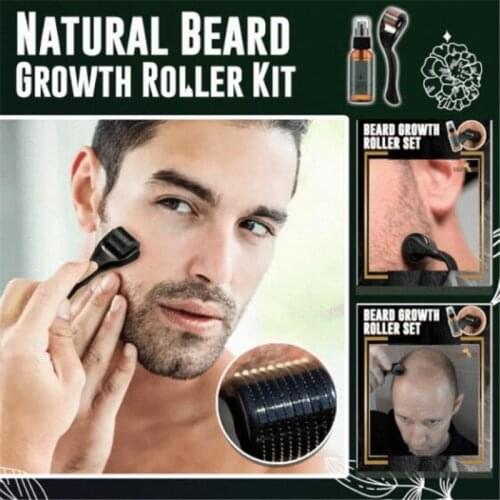 Natural Beard Growth Roller Kit Mens Beard Growth Oil Nourishing Enhancer Beard Oil Spray Anti Hair Loss With Beard Roller