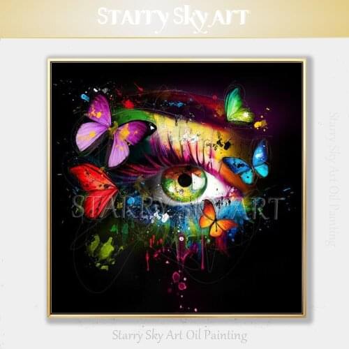 New Painting Artist Hand-painted High Quality Abstract Butterfly and Eye Oil Painting on Canvas Pop Fine Art Eye Oil Painting