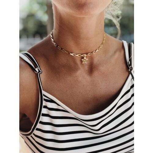 GULCE DERELI, STAR SYMBOL CHARM NECKLACE CHOKER, CHARM NECKLACE CHOKER, NEW PRODUCT, GIFT BOX, GOLD/SILVER PLATED
