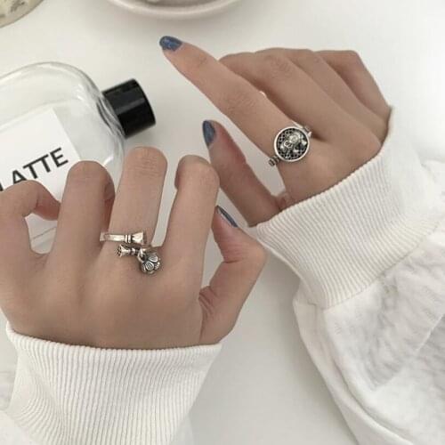 Ins Elephant Mesh Hollow Lotus Index Finger Opening Rings For Women Fine Jewelry Birthday Party Gift SAR448
