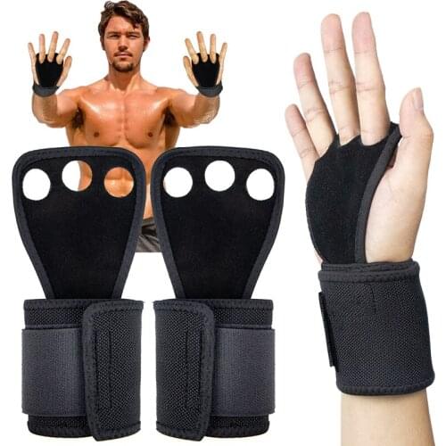 Gym Weightlifting Gloves 3 Holes Cowhide Leather Hand Grips Artistic Gymnastics Crossfit Grip Pull-ups Prevent Hand Blisters Rip