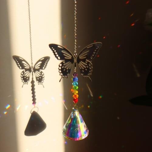 Hanging Crystal Wind Chimes Butterfly Sun Catchers Prism Pendant Window Car Ornaments Home Garden Wall Decorative Wind Chime