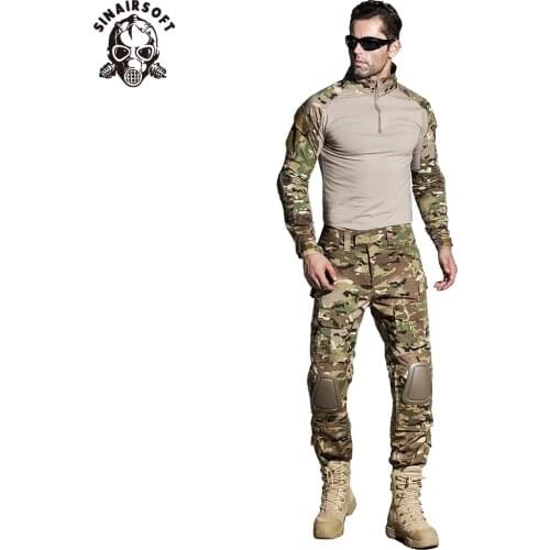 SINAIRSOFT Tactical G3 BDU Camouflage Combat Uniform Airsoft Shirt Pants With Knee Pads Military Multicam Hunting Camo Clothes