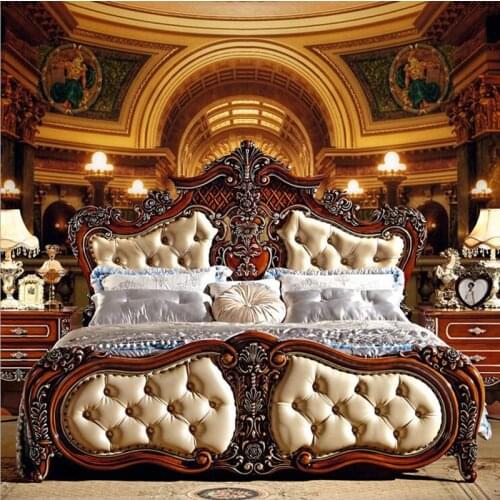 Modern european solid wood bed 2 people Fashion Carved 1.8 m bed french bedroom furniture 6592