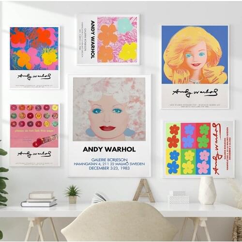 Andy Warhol Art Exhibition Poster Print Colorful Flowers Candy Pop Canvas Painting Abstract Vintage Dolly Wall Pictures Decor