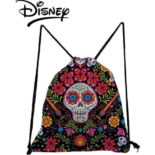 Disney Coco Skull Printed Drawstring Bags Halloween Gift Cartoon Child Bookbag Eco Reusable Storage Bag Shoe Bag School Backpack