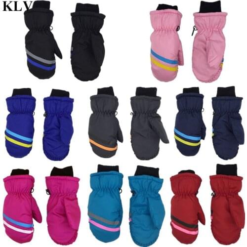 KLV Children Windproof Waterproof Thick Warm Ski Gloves Boys Girls Geometric Print Winter Riding Outdoor Baby Mittens