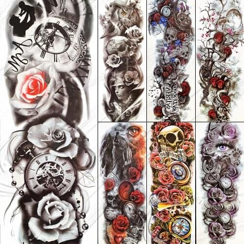 Big Rose Compass Full Legs Temporary Tattoo Stickers 48x17CM Large Body ARm Waterproof Fake Tattoos For Women Men Flower Tatoos