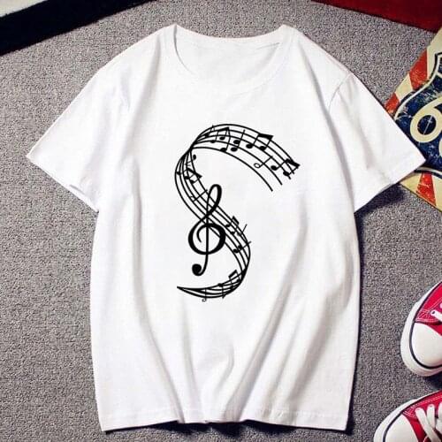Harajuku Womens T-shirt Musical Note Graphic Printing T-shirt Fashion Summer Casual White Short Sleeve Top Women