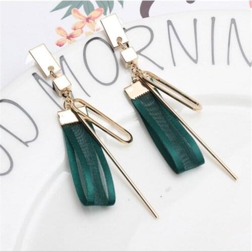 Summer New Elegant Woman Drop Earrings Geometric Tassel Long Ribbon Sweet Metal Alloy Dangle Earrings Fashion Jewelry