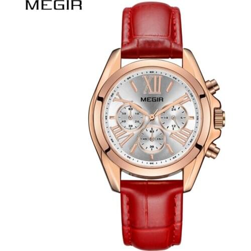 MEGIR 2114 Womens Fashion Trend Watches Elegant Dress Leather Waterproof Lady Wristwatches