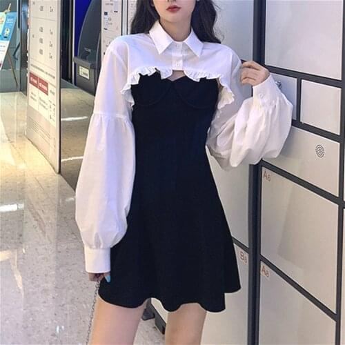 Elegant Party Dress Women Long Sleeve Sweet Empire High Street Mini Dress Gothic Y2k Dress Korean Summer 2021 Female Outfits