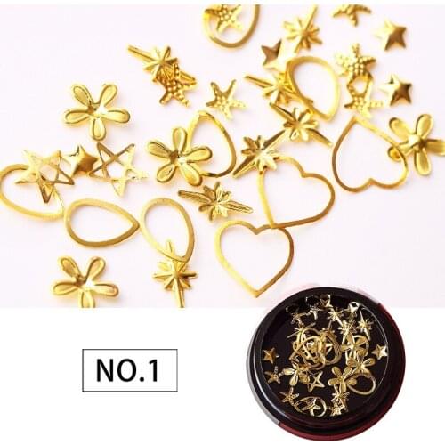 1Box 3D Nail Jewelry New Arrival Golden Nail Decorations Nail Diamond Stars/ Moon Shape Nail Art Decorations