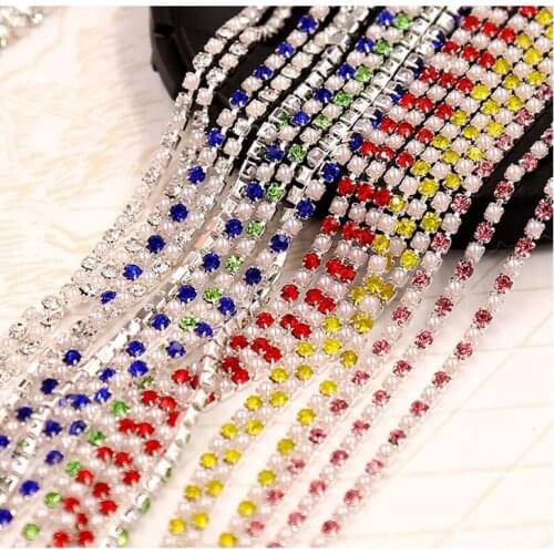 1 yard SS6 Rhinestone Chain in Crystal and Pearl (2mm) ,Crystal and Pearl Rhinestone Chain,Wholesale Cheap&high Quality