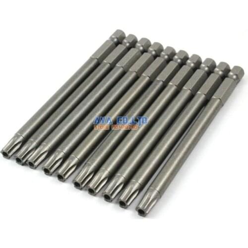 10 Pieces Magnetic Security Torx Screwdriver Bit S2 Steel 1/4" Hex Shank 100mm Long T30 Tip (100mm x T30)