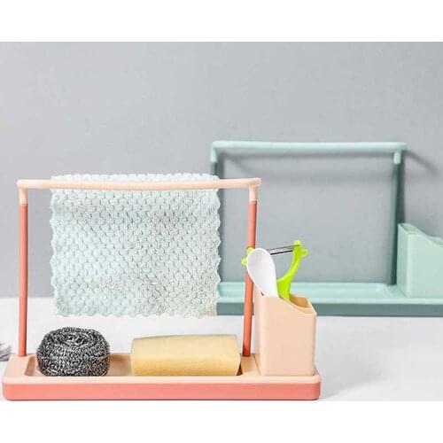 2021 Kitchen Sink Storage Rack Towel Holder Sponge Soap Organizer Drain Rack Towel Drain Rack Kitchen Gadgets Accessories