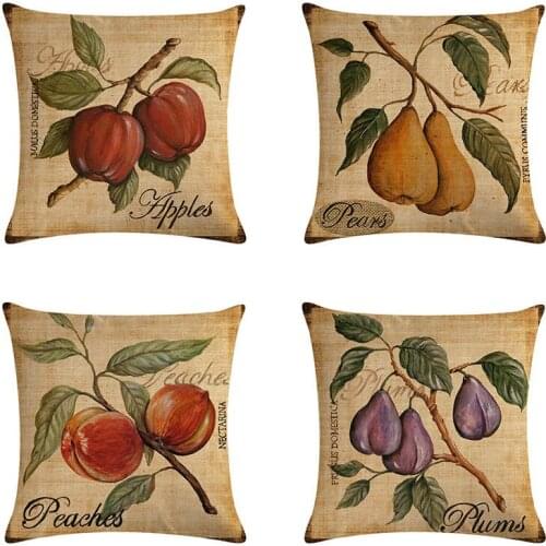 45*45 Cm Home Decorative Retro Fruit Peer Apples Plums Linen Cotton Throw Cushion Cover Pillow Case For Office Chair ZY574