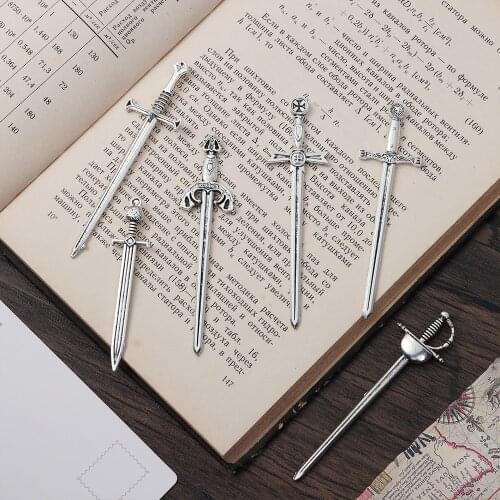 6Pcs/Set Antique Silver Swords Knife Bookmark Charms Swords Knife Bookmark Pendants Creative Craft DIY Jewelry Making