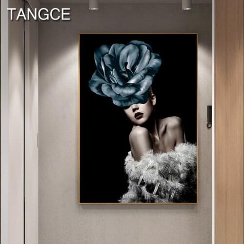 Abstract Gorgeous Flower Lady Women Beauty Canvas Painting Modern Poster Print Wall Picture for Living Room HD Affiche Salon Art