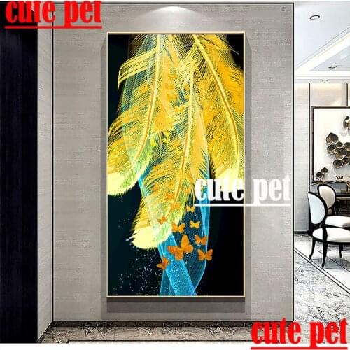 Large Colored feathers DIY Cross Stitch Full square diamond puzzle Tulip butterfly 5D diamond embroidery diamond painting mosaic