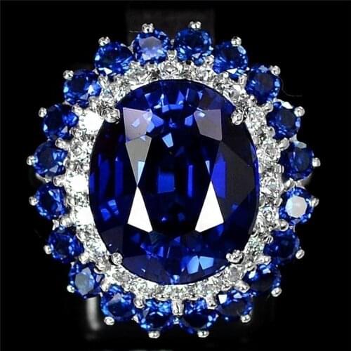Large Round Dark Blue Stone Rings For Women Top Quality Flower Design Cubic Zirconia Rings Fashion Jewelry Accessories Z5K146