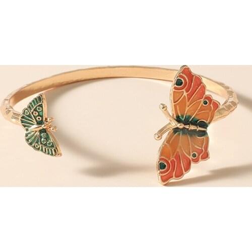 Crystal Colorful Butterfly Bracelet For Women Small Insect Adjustable Open Cuff Bracelet For Women Jewelry Gift