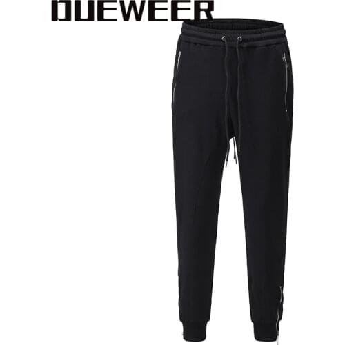 Dueweer Men Urban PantsStreetwear Sweatpants Mens Double Sided Drawstring Hip Hop Youth Fashionable Ankle Zipper Joggers