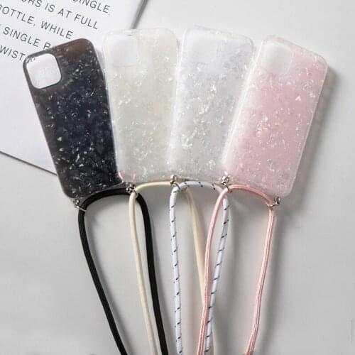 Soft IMD Necklace Lanyard Strap Cord Cover For iPhone 12 11 11Pro Max XR XS Max X 8 7 6S Plus 5 Glitter Dream Shell Pattern Case