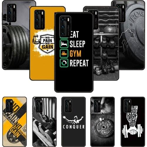 Phone Case For Huawei P20 P30 P40 P Smart Z + P10 Mate 30 10 20 Lite Pro Black Cover Coque 3D Prime Fitness Bodybuilding Gym