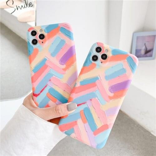 Phone Case Rainbow Oil painting Graffiti geometry Soft Silicone Cases For iPhone 12 12Pro 11 Pro Max XR X XS 7 8Plus Cover Capa