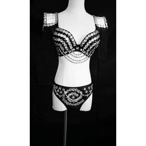 EC55 Silver mirror bikini ballroom dance sexy costumes stage show wears clothe catwalk performance club dresses women dj party