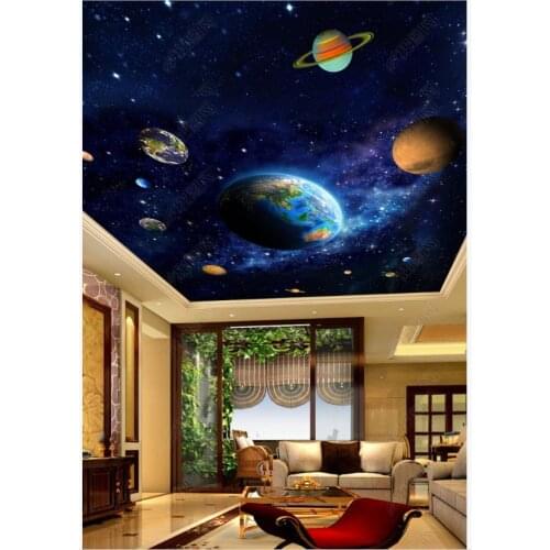 Custom photo wallpaper 3d ceiling wallpaper Blue space planet hall bedroom ceiling zenith mural wall papers for living room