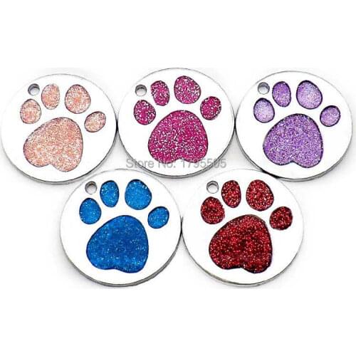 Wholesale 20pcs lovely paw Personalized Pet Cat Name Tags Customized Dog ID Tag Collar Accessories Nameplate Anti-lost alloy Key