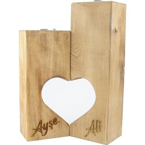 Turcowood Heart Şekinde Personalized Custom Candle Holder