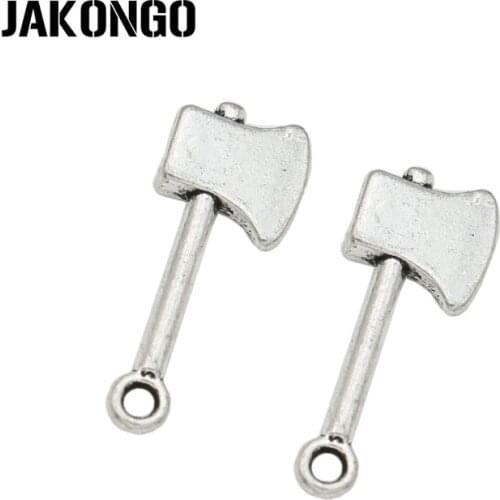JAKONGO Antique Silver Plated AX Charms Pendant for Jewelry Making Bracelet Accessories DIY 25x10mm 20PCS/lot