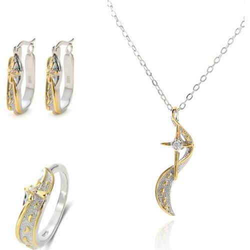 Top Quality Silver 925 Sterling Earrings Women Necklace Sets Jewelry Girl Fashion Gold Cross Rings Necklaces Female Valentine