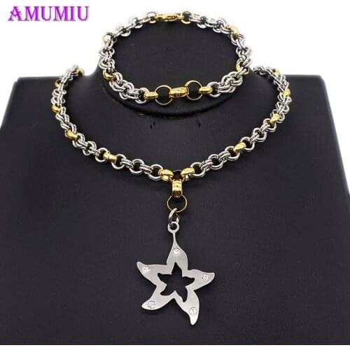 AMUMIU Gold Color Silver Color Women Men Star Crystal Jewelry Sets Bridal Wedding New Design JS247