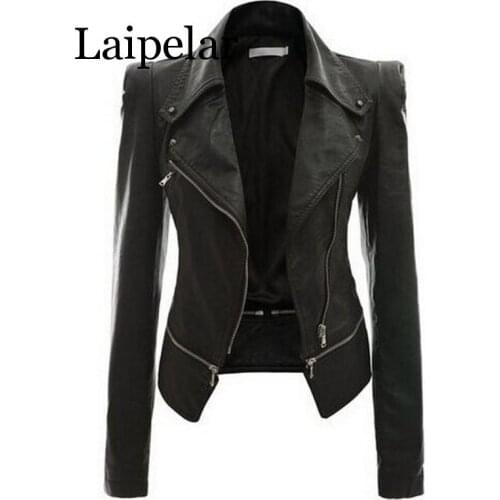 Laipelar Autumn Women faux Leather Jacket Gothic Black moto jacket Zippers Long sleeve Goth Female PU Faux Leather Jackets