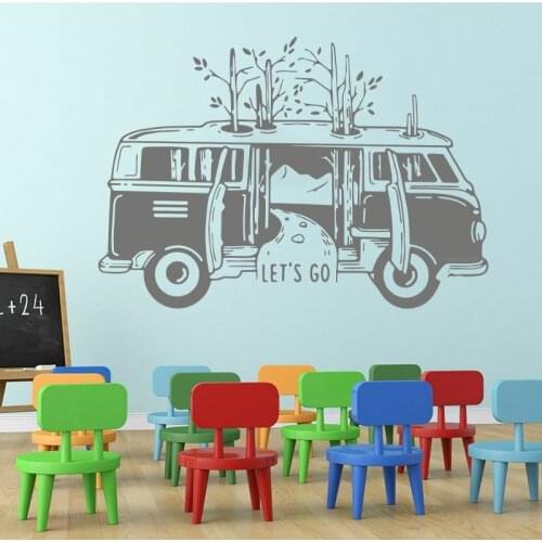 Let´s go Surf Van Car Vehicle Wall Sticker Kids Room Playroom Surf Summber Beach Van Auto Car Wall Decal Bedroom Vinyl Decor