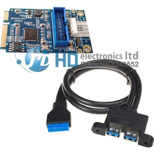 Mini PCIe a dual USB adaptador 3.0 Mini PCI-e a 19 Pin USB3.0 header converter +19 P USB jefe femenino a 2 USB3.0 spiltter cable